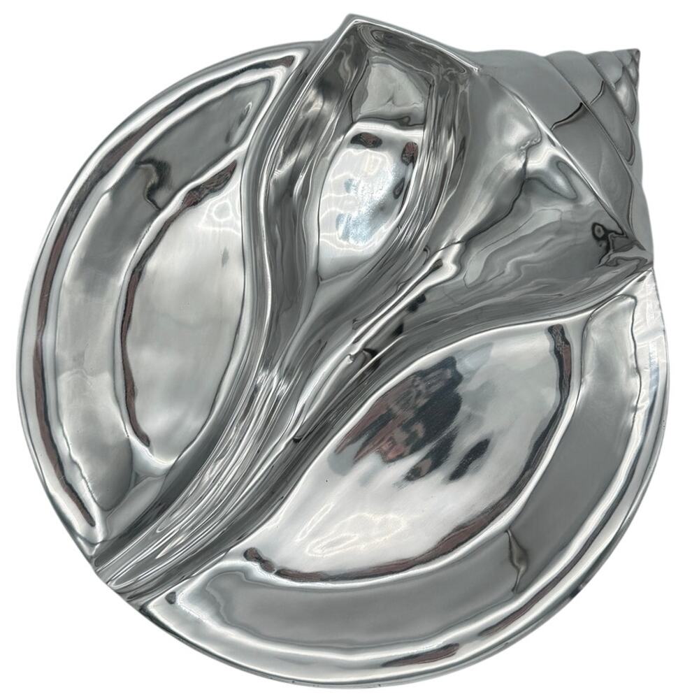 Vintage 90s Mariposa Aluminum Shell Serving Tray Platter Coastal Home Decor